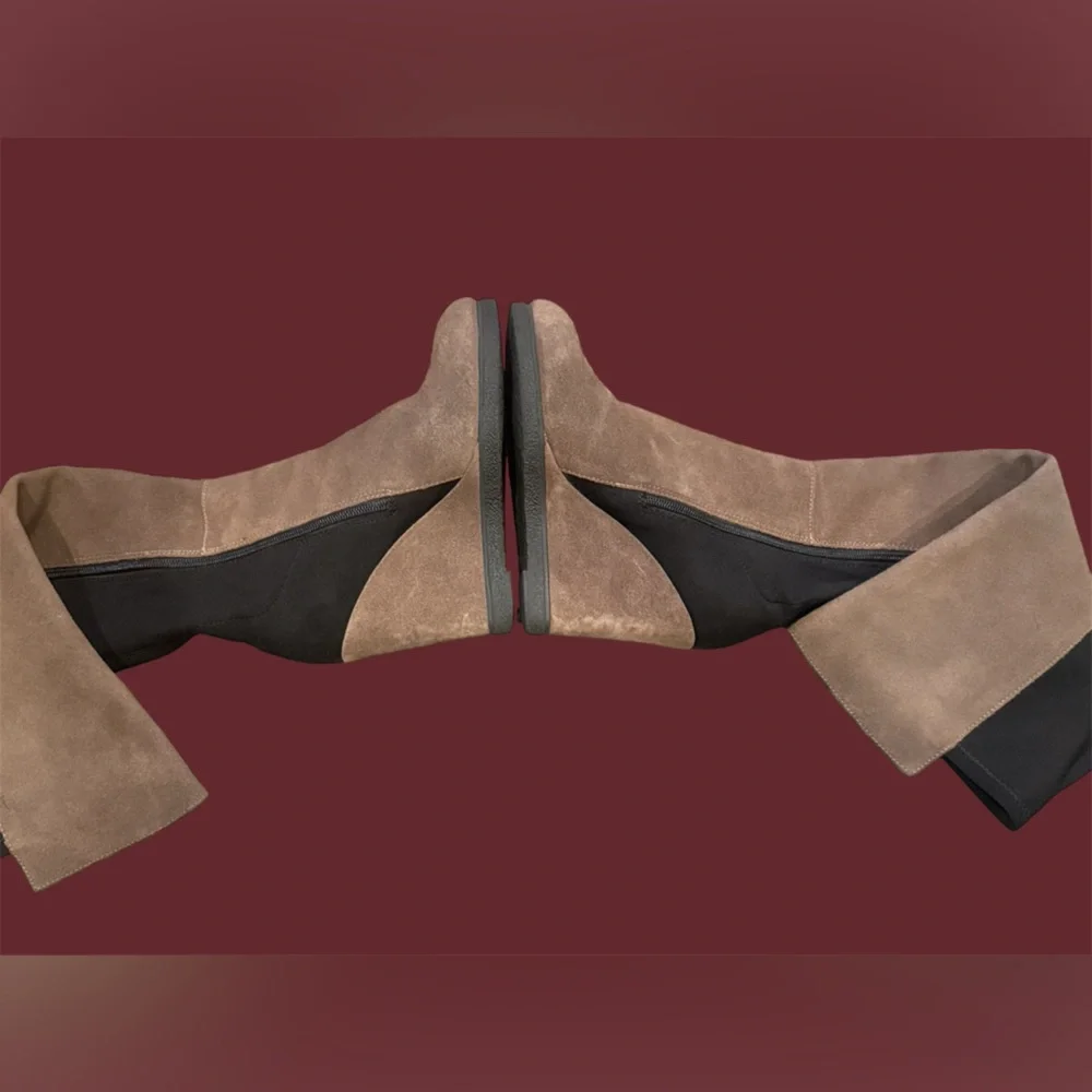 14th &‎ Union Two-Tone Suede Over-the-Knee Wedge Boots - Taupe & Black Size 7